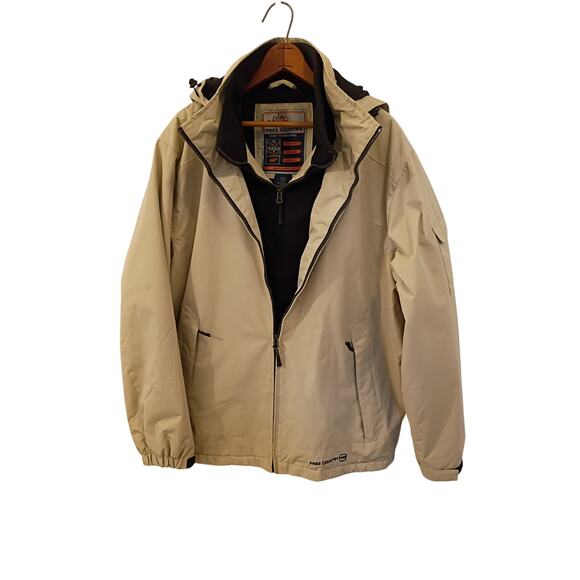 Men's Free Country Large All Weather Lightweight Hooded Jacket Khaki Black - Picture 9 of 13